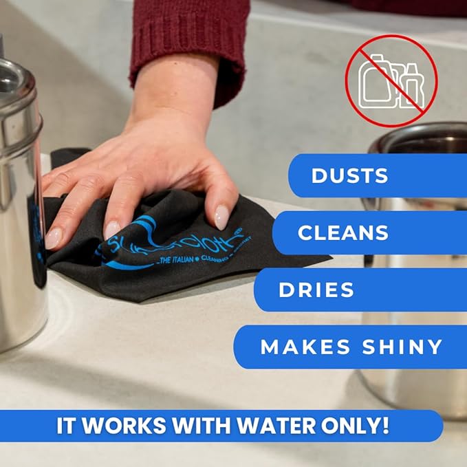 Supercloth® Premium Microfiber Cleaning Cloth for All-Purpose, Lasts Over 5 Years, Glasses Cleaning Cloth, Microfiber Cloth for Cars, Magic Reusable Cloth Streak-Free 100% Made in Italy (2pk)