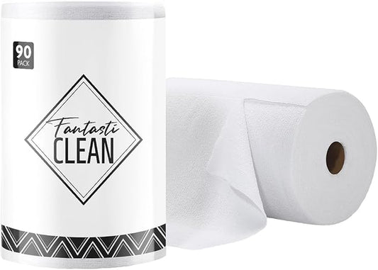 Fantasticlean Microfiber Cleaning Cloth Roll -90 Pack, Tear Away Microfiber Towels, 12" x 12", Reusable, Washable, Scratch Free, Ultra Absorbent Dishcloth for All-Around Cleaning Supplies (White)