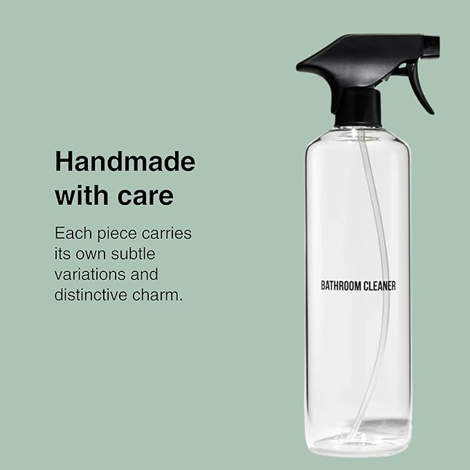 Public Goods Empty Glass Spray Bottle for Bathroom Cleaner | Refillable Spray Bottle for Cleaning | Made with Clear Borosilicate Glass for Toilets, Tile, Showers, Sinks | BPA Free | 24 Oz