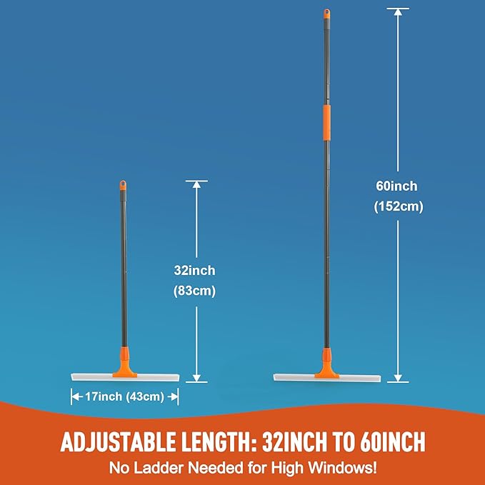 Silicone Floor Squeegee for Shower Glass, Floor, and Garage - Heavy-Duty Pet Hair Remover, Bathroom Tile Cleaner, Window Wiper - Flexible, No Streaks, Compact Storage