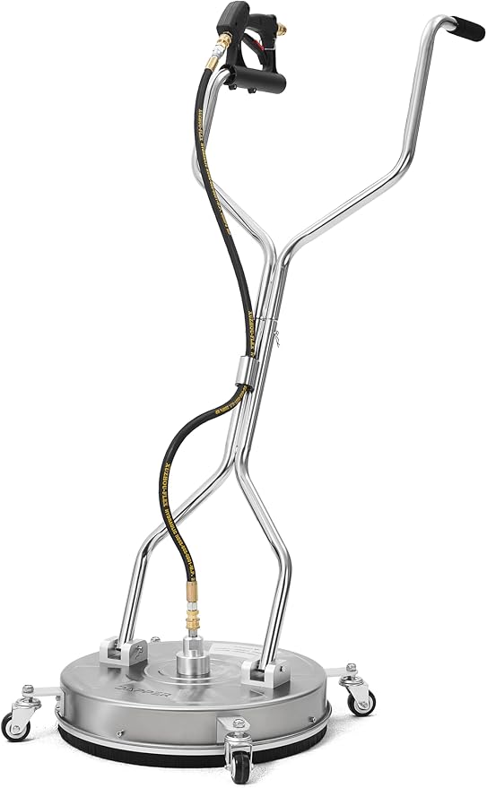 18 in. Pressure Washer Surface Cleaner in Stainless Steel w/Handles & Wheels, 4350 Max PSI, 3/8" Connector & 2 Adapters Ideal for Driveways, Sidewalks, Patios, Decks