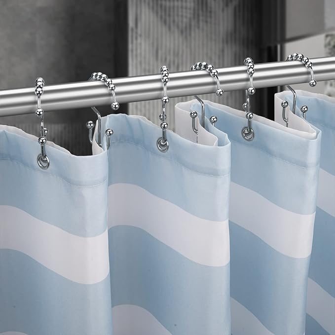 Titanker Shower Curtain Hooks Rings, Rust-Resistant Metal Double Glide Shower Hooks for Bathroom Shower Rods Curtains, Set of 12 Hooks - Chrome