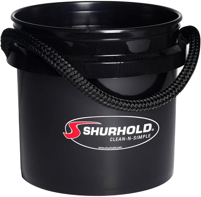 SHURHOLD 3.5 Gallon Heavy-Duty World's Best Rope Handle Molded Plastic Bucket, for Boats, Cleaning, Fishing, Storage, and Refuse - Black
