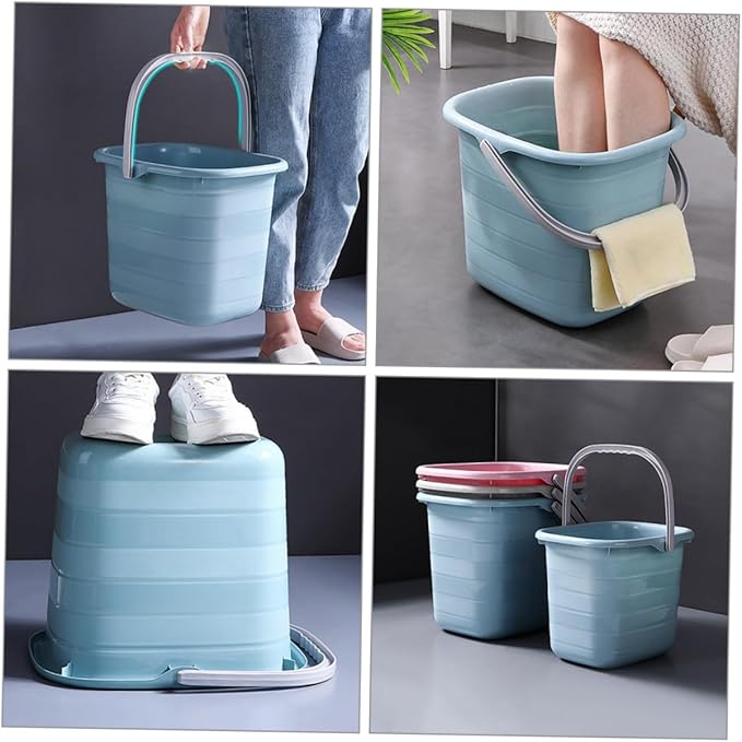 Plastic Bucket with Handle 11l Rectangular Water Storage Container Portable Multipurpose Home Cleaning Mop Bucket Blue for Household Use