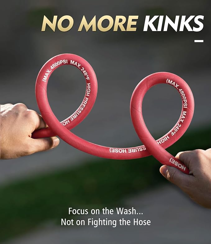 3/8" 4800PSI Pressure Washer Hose 100FT with 360° Swivel Quick Connect, Flexible & Kink Resistant Steel Wire Braided & Durable for Hot/Cold Water, High Power Washer Hose With M22 14mm Adapter