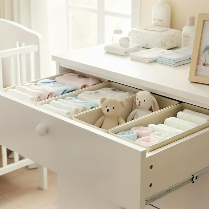 3-Pack Breathable Mesh Drawer Organizer - Foldable Storage for Bras & Baby Clothes, Sock $ Underwear White Fabric Dividers for Nursery & Bedroom