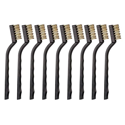 9PCS MINI Brass Brushes Set, Curved Handle Scratch Wire Toothbrush, Cleaning Welding Slag and Rust