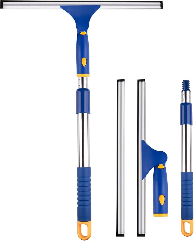 ITTAR 14 inch Multi-Purpose Shower Squeegee for Glass Doors, Swivel Window Squeegee with 1 Refill Rubber Blade, Extendable Bathroom Cleaner Tool for Shower Door Window Mirror Wall Car Windshield