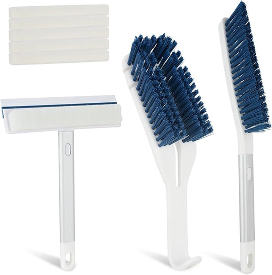 3 Pack Shower Scrub Brush Set - Detachable Stiff Bristle Grout Cleaner Brush, 2-in-1 Shower Glass Squeegee with Replacement Sponges, Scrubbing Brushes for Cleaning Bathroom, Bathtub, Gaps, Tile, Sink