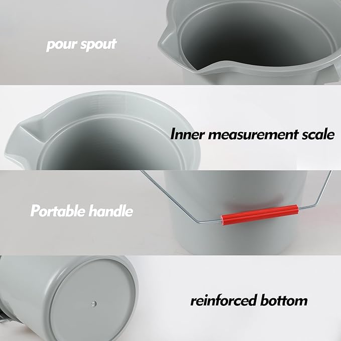 14 Quart Plastic Cleaning Bucket with Handle, 4 Packs Plastic Round Utility Pail, Grey