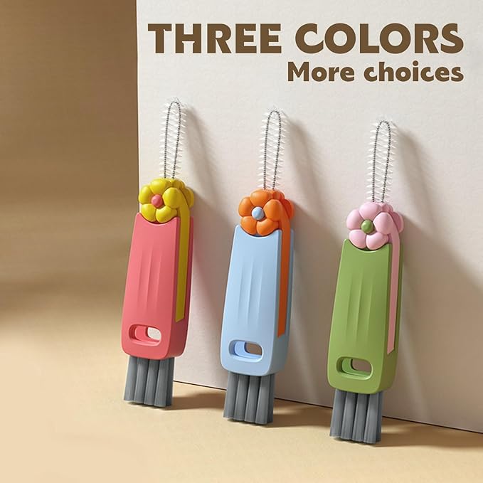 3-in-1 Cup Lid Cleaning Brush Set, 3 PCS Multifunctional Cleaning Brush with Cup Mouth, Gap, and Corner Brushes, Plastic Nylon Bristles, White and Blue, 3 Count