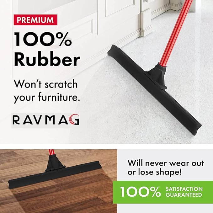 Heavy-Duty Floor Squeegee - Large 18" Wide Blade & 55" Long Handle Professional Grade Concrete, Garage & Commercial Rubber Squeegee Broom Floor Cleaner - Wood, Tile, Shower, Glass, Deck, Window