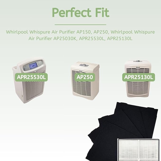 Nispira True HEPA Filter (Small) with 4 Pre-Carbon Filters Compatible with Whirlpool Whispure Air Purifier Models AP150 AP250 AP25030K APR25530L Compared to Part # 1183051 1183051K Small Filter. 1 Set