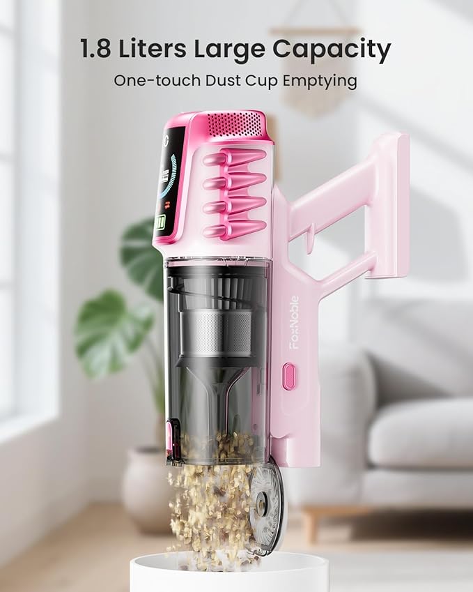 Cordless Vacuum Cleaner,55KPa 650W 65Mins Vacuum Cleaners for Home,Stick Vacuum with LED Display &Anti-tangle Brush and Self-Standing Design,Vacuum Cleaner for Hardwood Floors,Carpet,Pet Hair(Pink）