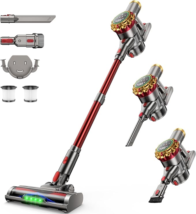 Cordless Vacuum Cleaner 580W 50Kpa Vacuum Cleaners for Home, 65 Mins Battery Stick Vacuum Anti-Tangle, Self-Standing, 8-in-1 Lightweight Vacuum for Hardwood Floor/Carpet/Pet Hair