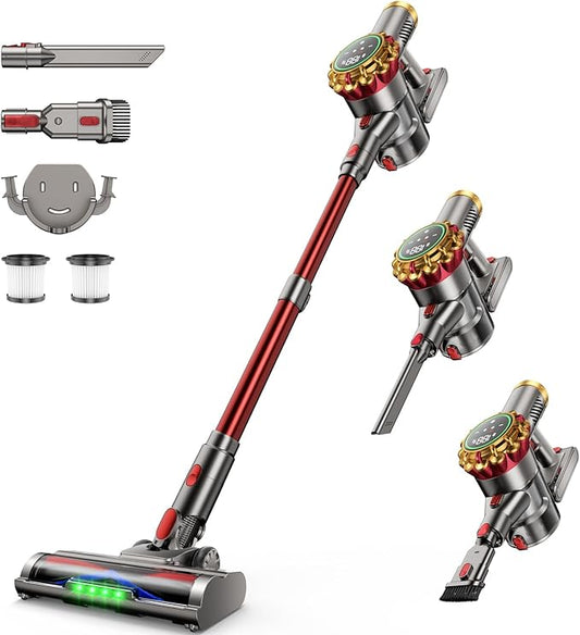 Cordless Vacuum Cleaner 580W 50Kpa Vacuum Cleaners for Home, 65 Mins Battery Stick Vacuum Anti-Tangle, Self-Standing, 8-in-1 Lightweight Vacuum for Hardwood Floor/Carpet/Pet Hair