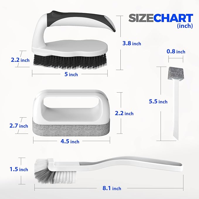 Holikme Deep Cleaning Brush Set, Scrub Pads with Scraper Tip for Pool Walls, Bathroom, Grout, Floor, Tub, Shower and Kitchen Surface, Abrasive Wheel Brushes (Black)