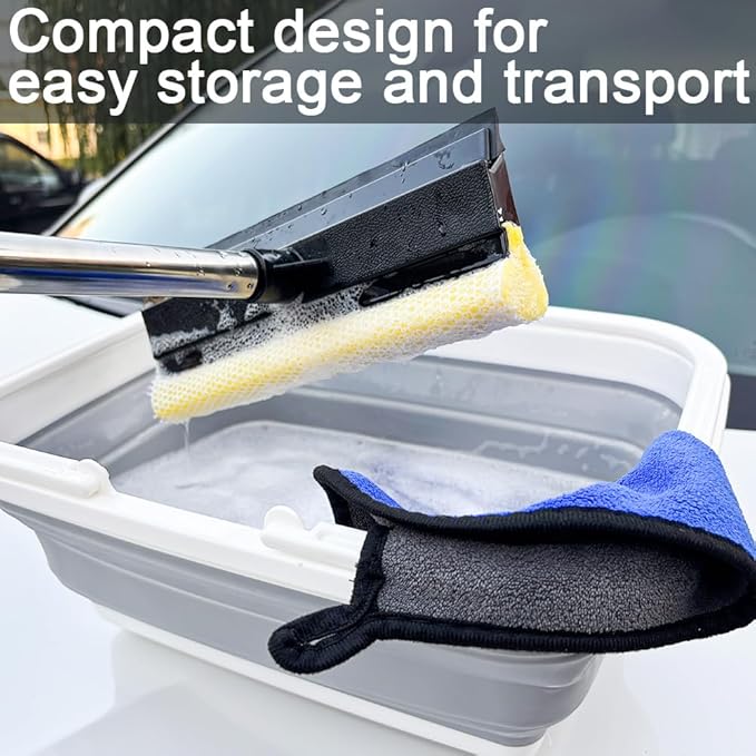 Window Cleaning Kit, Squeegee with Bucket for Windshield Cleaning, Bathroom, Shower Doors, Mirrors, Tiles, and Car Windows (Grey)