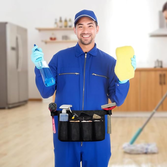 Window Cleaning Belt Oxford Cloth Multi-Pocket Tool Apron for Janitorial, Custodial, Housekeeping, Gardening and Window Cleaning, Adjustable Waist Strap