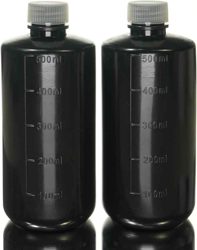 Relief Elbow Wash Bottles with Dual Lids - Set of 2, 500ml - Multi-Purpose, Opaque Squeeze Containers for Precise Dispensing (Wash Bottle, Black)