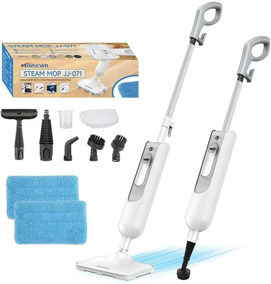 Steam Mop All-in-one Multi-Functional Powerful Steam Cleaner, Handheld Detachable Floor Steamer with 2 Steam Level, 380ML Water Tank & 23FT Power Cord for Whole Home Use（White