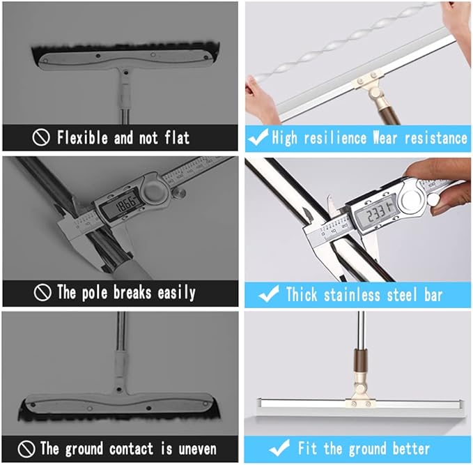 Floor Squeegee 65" Long Handles Adjustable Telescopic Pole Heavy Duty Broom 20" Apply to Shower Bathroom Kitchen Home Garage Tile Pet Hair Fur Floor Marble Glass Door Window Cleaning