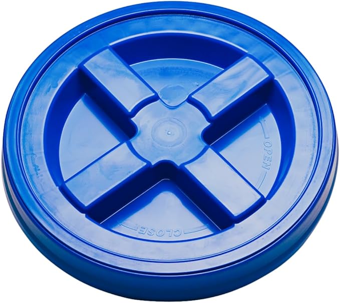 House Naturals Plastic Food Grade Made in USA Bucket with lid, Large 7 Gallon Container Comes with Screw On Lid (2, Yellow with Blue lid)