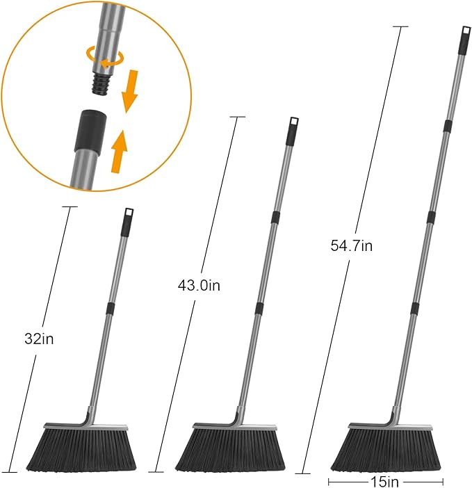 KeFanta 4 Packs Outdoor Broom Heavy Duty with 55" Long Handle, Commercial Brooms for Sweeping Indoor Courtyard Restaurant Garage Patio Decks Mall Market Kitchen Office Lobby Shop