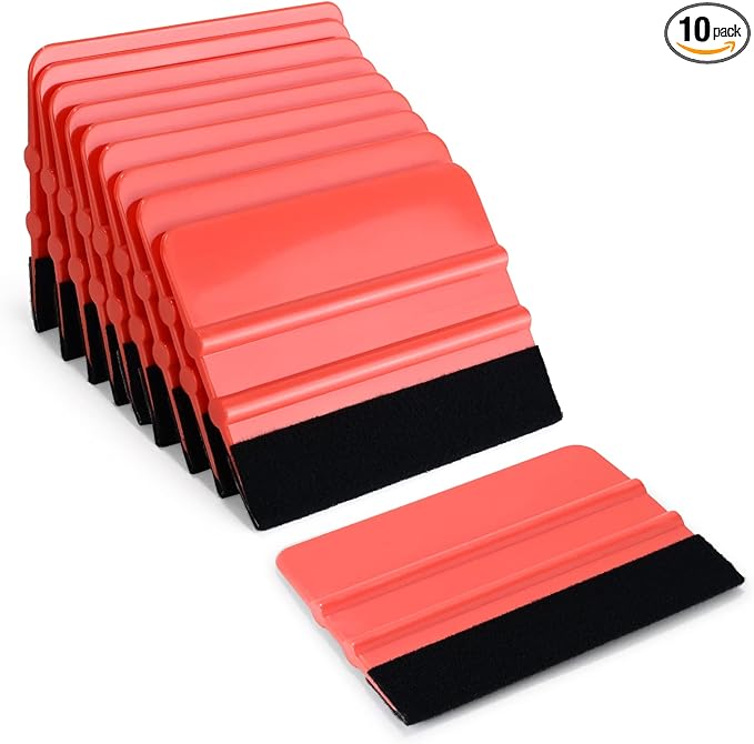 EHDIS 10pcs Vinyl Squeegee 4 Inch Car Vinyl Scraper Decal Applicator Window Tint Wallpaper Smoothing Tool with Black Fabric Felt Edge (Red)