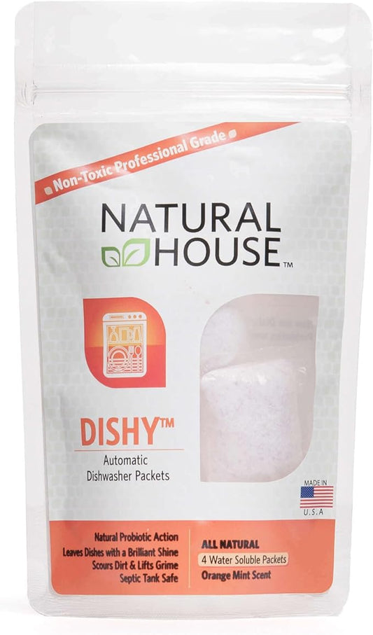 Natural House Dishy - Probiotic Dishwasher Detergent Pods - Plant-Based Formula - Septic Safe - Orange Mint Scent - 20 Count
