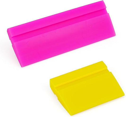 2-Piece DIY Mini Squeegee Set - Soft Silicone Window Tint Squeegee for Glass, Mirror, Shower - (pink4.7in x 1.9in, yellow2.4in x 1.9in)