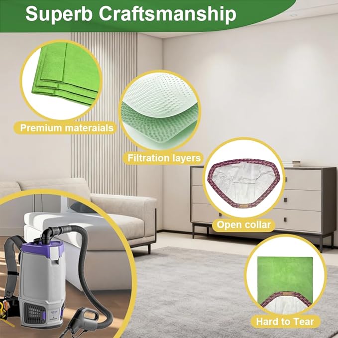 40 Pack 107314 Backpack Vacuum Bags, Compatible with ProTeam 6 QT Vacuum Cleaner, Micro Filter Bags for Vacuum Cleaner, Super Coach Pro 6, ProVac FS 6, GoFit 6, GoFit 6 PLUS (40 Pack)