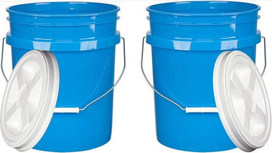 House Naturals 5 Gallon Bucket Pail with Air Tight White Screw on Lid - Food Grade-BPA Free - (Pack of 2) - Made in USA Buckets