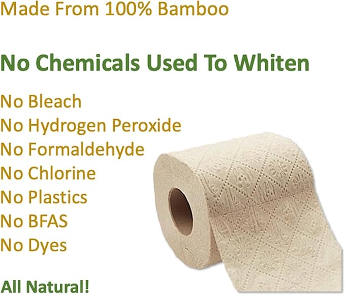 100% Bamboo, thick 3-ply toilet paper, tree-free, unbleached, sustainable, 300 sheets per roll (TP 24)