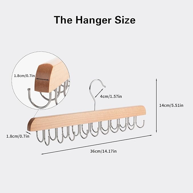 Bra Hanger for Closet Organizer, Wooden Tank Top Hangers with 20 Foldable Hooks, 360° Rotating Design, Space Saving Storage for Tank Tops, Bras, Scarves, Belts, Ties etc (1, Wood)