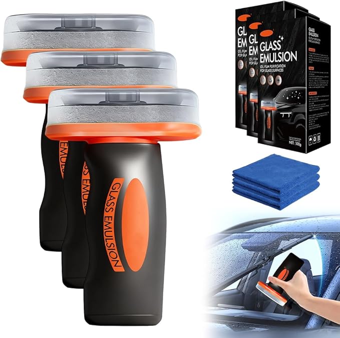 q4 Glass Cleaner, 2026 New Glass Emulsion Oil Film Purification for Glasses Surfaces, Multi‑Surface Oil Film Cleaning Brush for Auto & Household Glass – Glass Cleaning Board (3Pcs)