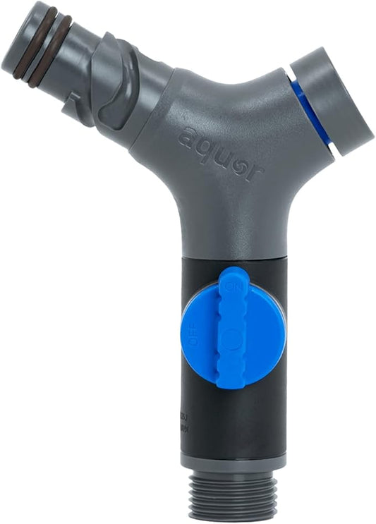 Aquor Comfort Grip VB Hose Connector – Garden Hose Connector with Built-In Vacuum Breaker & Ball Valve, Backflow Prevention, Ergonomic Non-Slip Grip – Slate Gray, Compatible with Aquor Hydrants