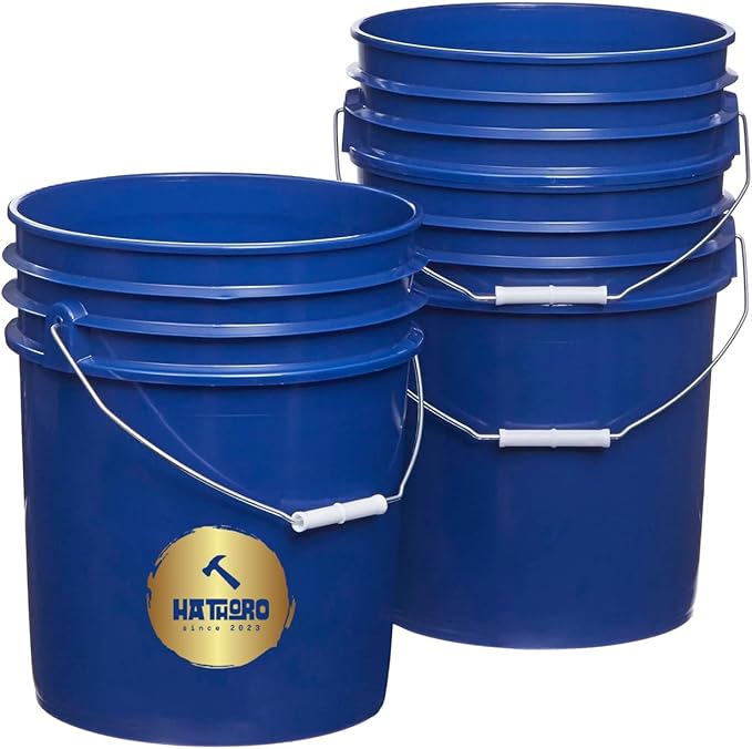 5 Gallon Food Grade Plastic Bucket, Open Head Pail with Handle, 12-3/8 in Diameter x 14-3/4 in Height (Blue, 6 Pack)