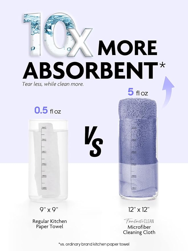 Fantasticlean Microfiber Cleaning Cloth Roll -60 Pack, Tear Away Microfiber Towels, 12" x 12", Reusable, Washable, Scratch Free, Ultra Absorbent Dishcloth for All-Around Cleaning (Pink & Lavender)