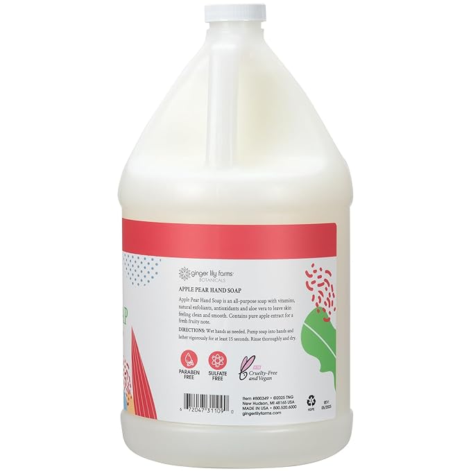 Ginger Lily Farms Botanicals All-Purpose Liquid Hand Soap Refill, 100% Vegan & Cruelty-Free, Apple Pear Scent, 1 Gallon (128 fl. oz.)
