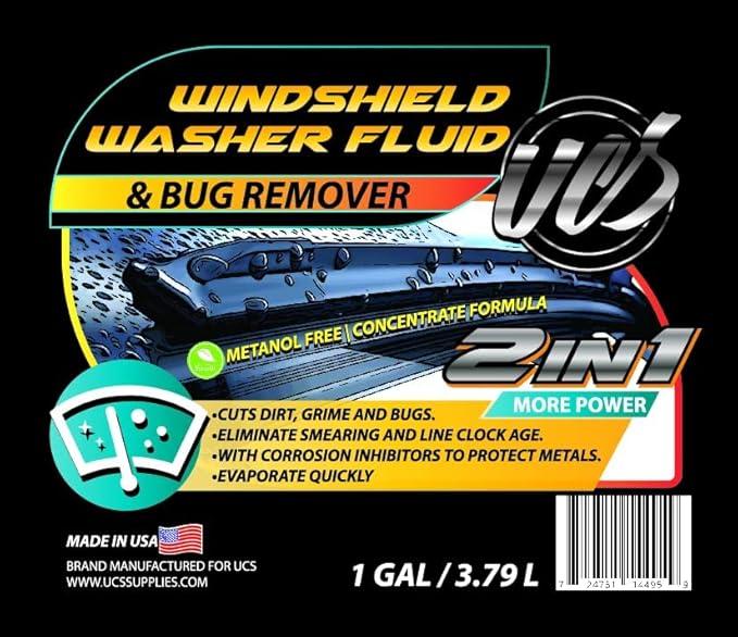 UCS 2-in-1 Windshield Washer Fluid & Bug Remover – Ready to Use, Streak-Free Formula, Removes Bugs, Dirt & Road Grime – 1 Gallon (128 fl oz)