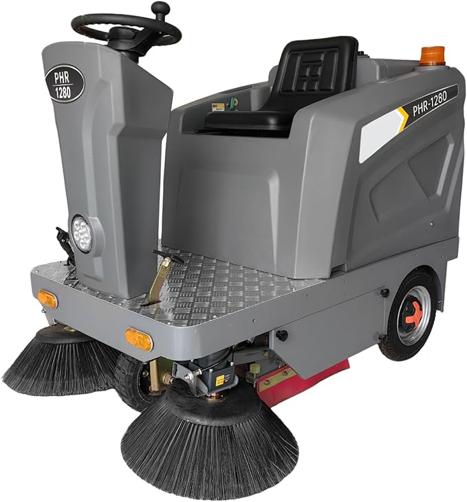 Commercial Ride On Floor Sweeper Machine, 50.4” Cleaning Width, 800W Brushless Motor, Lithium Battery Powered Industrial Sweeper for Warehouse Garage Road School Hospital，Gray