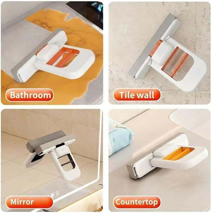 Mini Foldable Desktop Mop, Snap-Grip Mini Mop 2 Packs(Orange/Black) with 4 Reusable Heads ，One-Hand Use Sponge Mop for Kitchen Counter, Desks, Tables, Glass, Bathroom Tiles