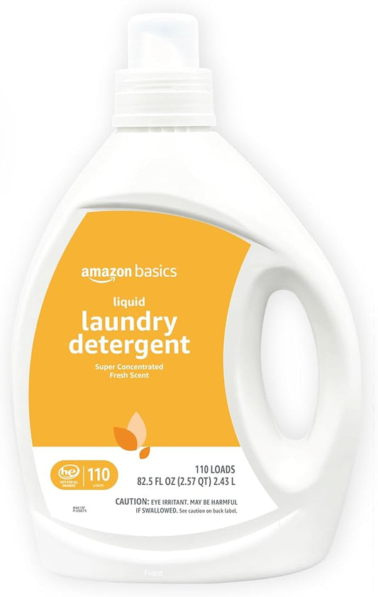 Amazon Basics Laundry Detergent Liquid, Concentrated, Fresh Scent, 110 Loads, 82.5 Fl Oz (New Packaging)