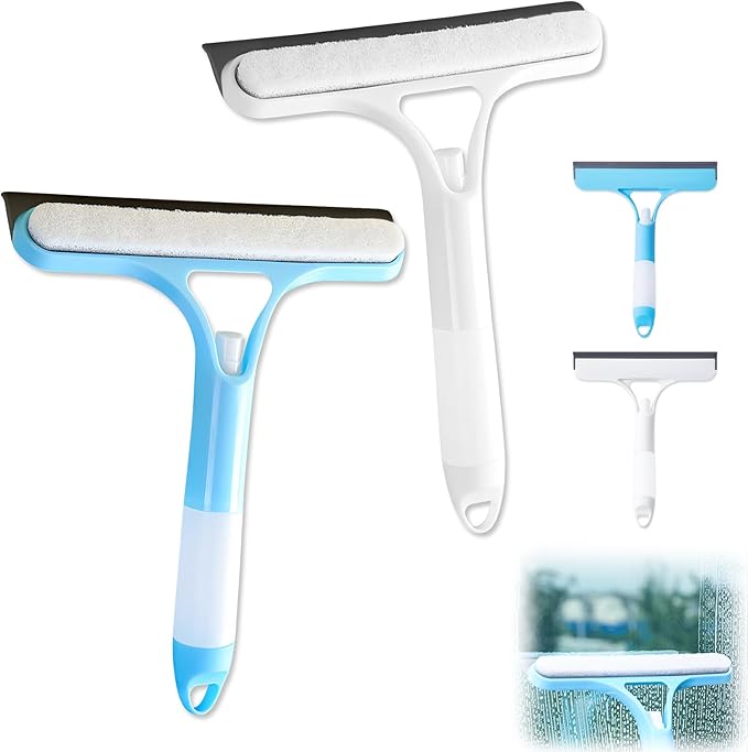 3 in 1 Window Cleaning Scraper,3 in 1 Spray Squeegee,Window Squeegee with Spray,Windows Squeegee Cleaner Tool with SprayBottle,All-Purpose Shower Glass,Mirrors,Car,Home Window Cleaner Tool(White+Blue)
