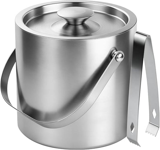 ChefBee Stainless Steel Ice Bucket - 3L Double-Wall Insulated Ice Buckets for Parties with Lid & Tongs, Large Champagne Wine Drink Container Holder, Ideal for Freezer Cocktail Home Bar Accessories