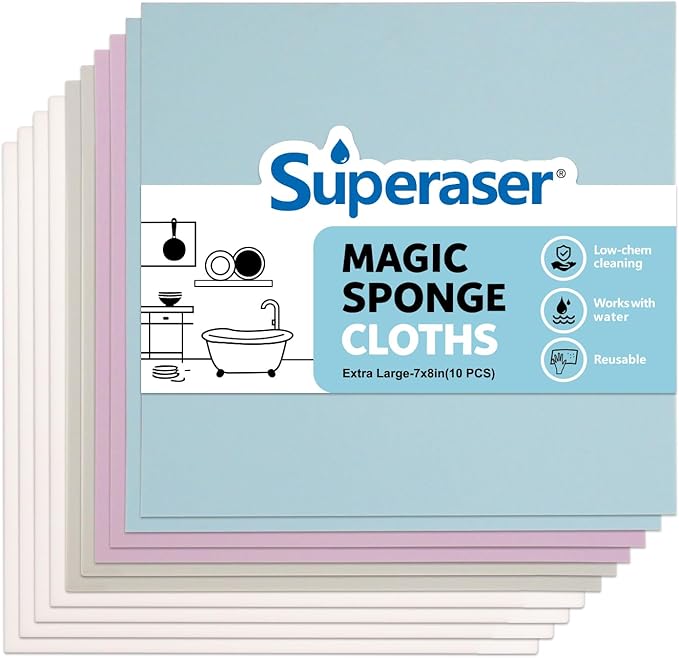 Magic Cleaning Pads, Eraser-Style Melamine Foam Cloths, No Chemicals Needed Just Water, No-Scratch & Odor-Free for Kitchen Bathroom (7x8 Multicolor, 10-Pack)