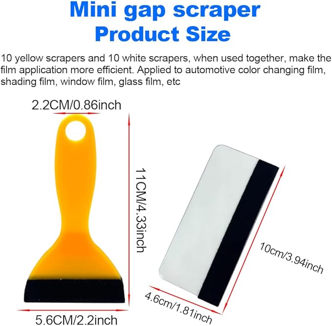Black Felt Edge Squeegee Tool,Car Vinyl Film Wrapping Decal Glass Window Tint,Wallpaper Sticker Installation Spatula, Patching Putty Paint Flexible Small Plastic Scraper(Yellow 10Pcs,White 10Pcs)
