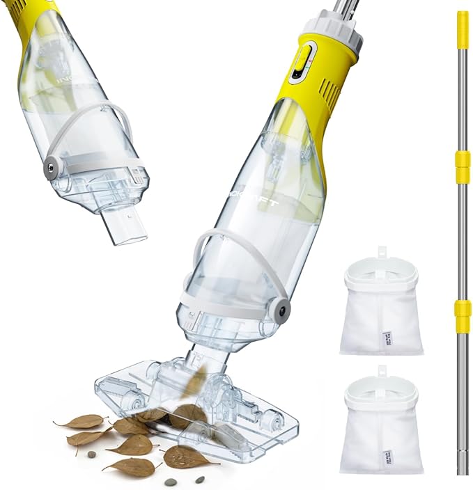 InoKraft Pool Vacuum for Above Ground Pool, Cordless Handheld Pool Vacuum for Inground Pools, Rechargeable Pool Cleaner with Powerful Suction up to 18.5 gallons/min, Ideal for Leaves, Debris, Yellow