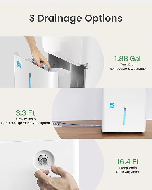 Waykar 150 Pint 2025 Energy Star Dehumidifier with Pump for Large Rooms up to 7,000 Sq. Ft. for Home, Basement, Commercial, Industrial, with Drain Hose & Tank, Auto Defrost, Smart Auto Comfort Mode